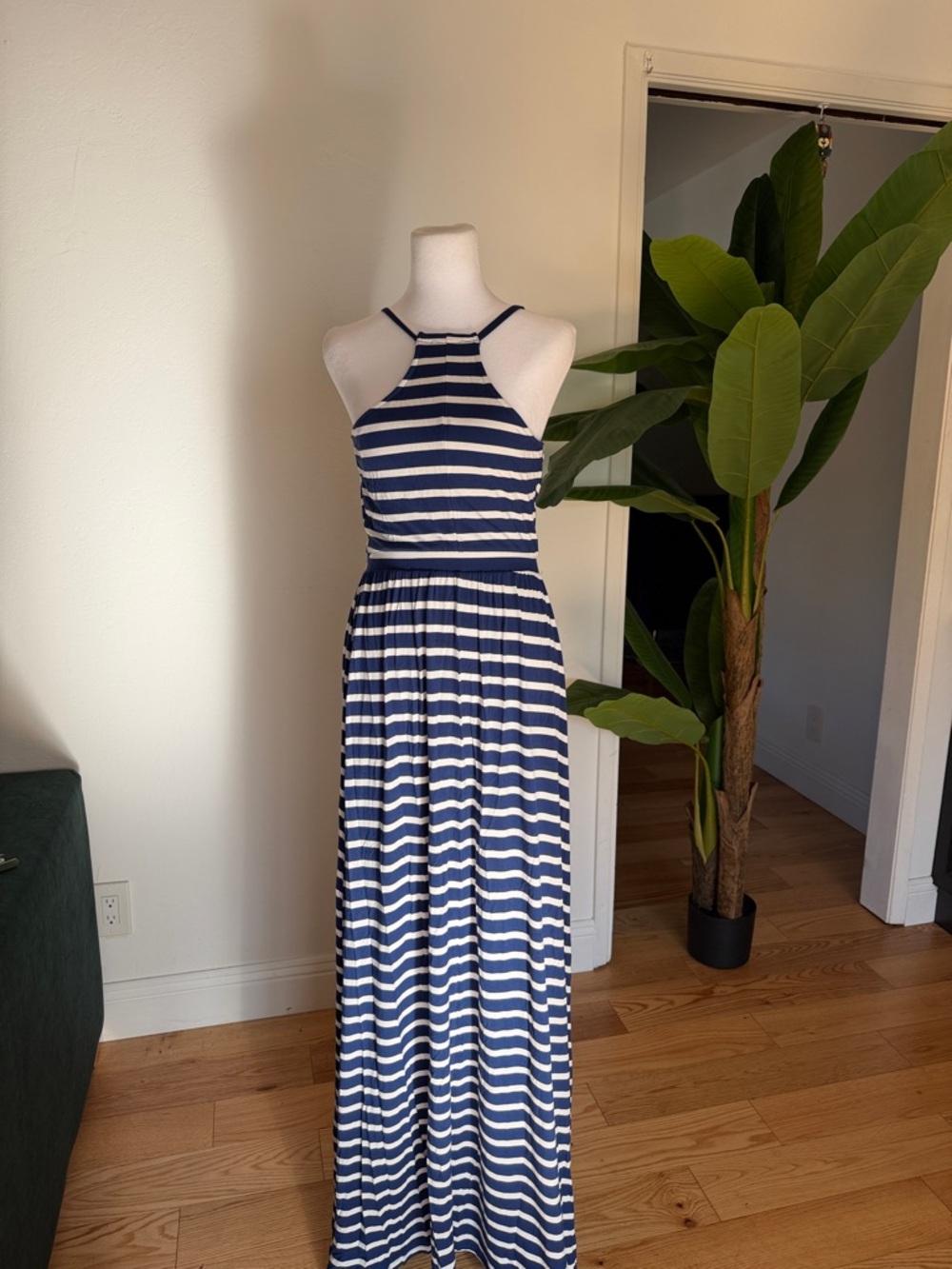 Old Navy Blue Striped Halter Maxi Dress